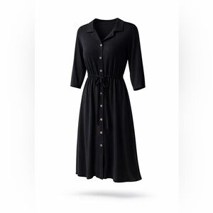 Navy Long Sleeve Button-Down Dress